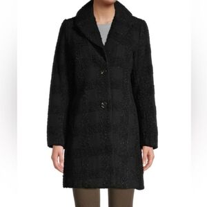 Tahari Black‎ Womens Lurex Wool Blend Plaid Walker Coat XL, 24" PTP, 36" L